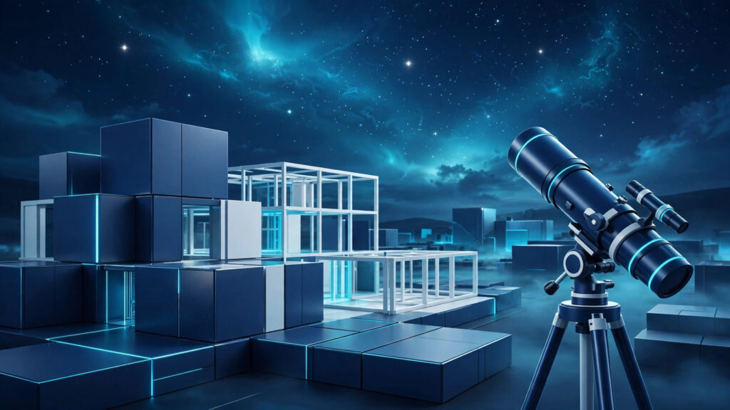 CCSOL 16th anniversary illustration: building blocks and telescope under stars