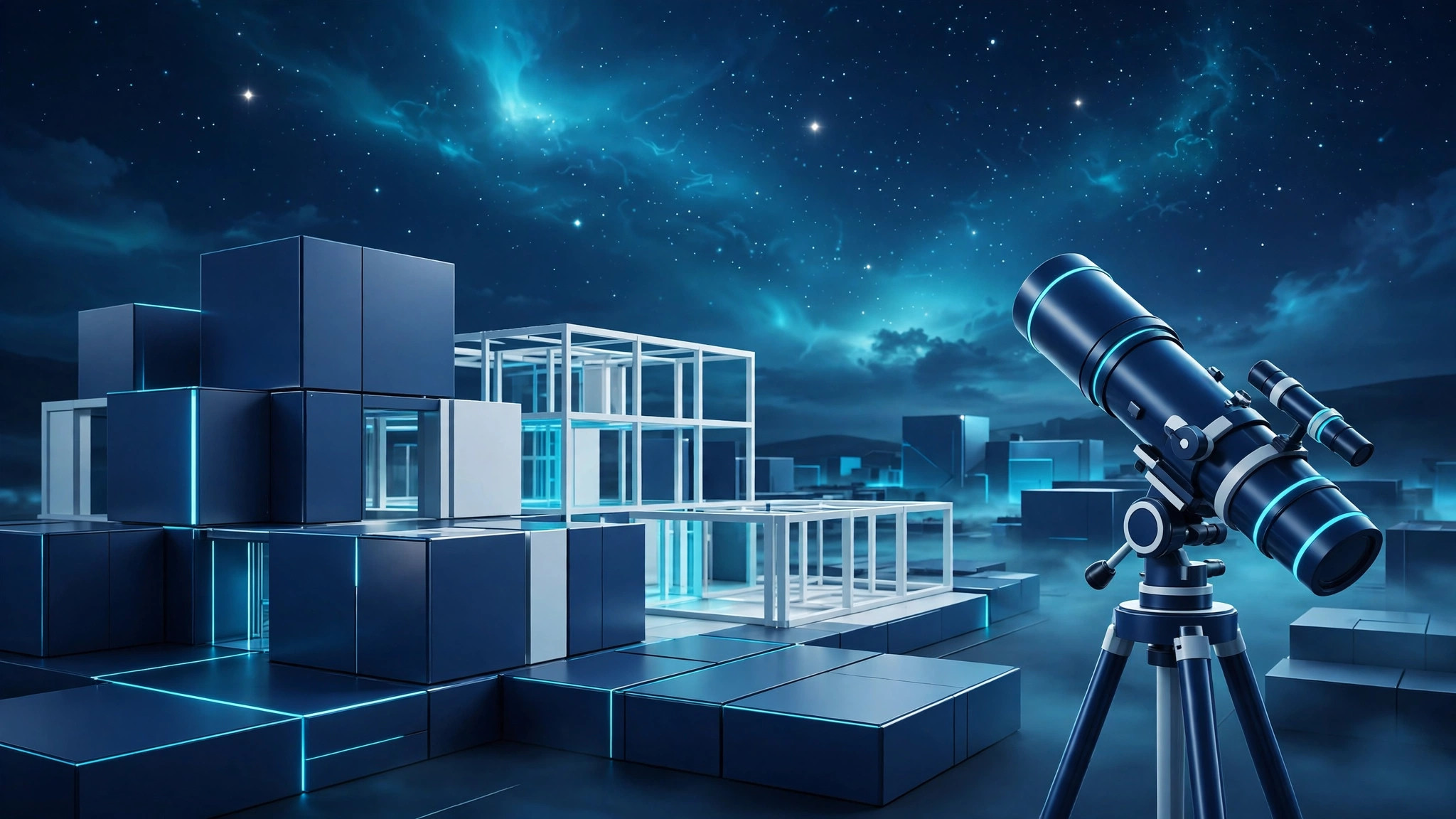 CCSOL 16th anniversary illustration: building blocks and telescope under stars